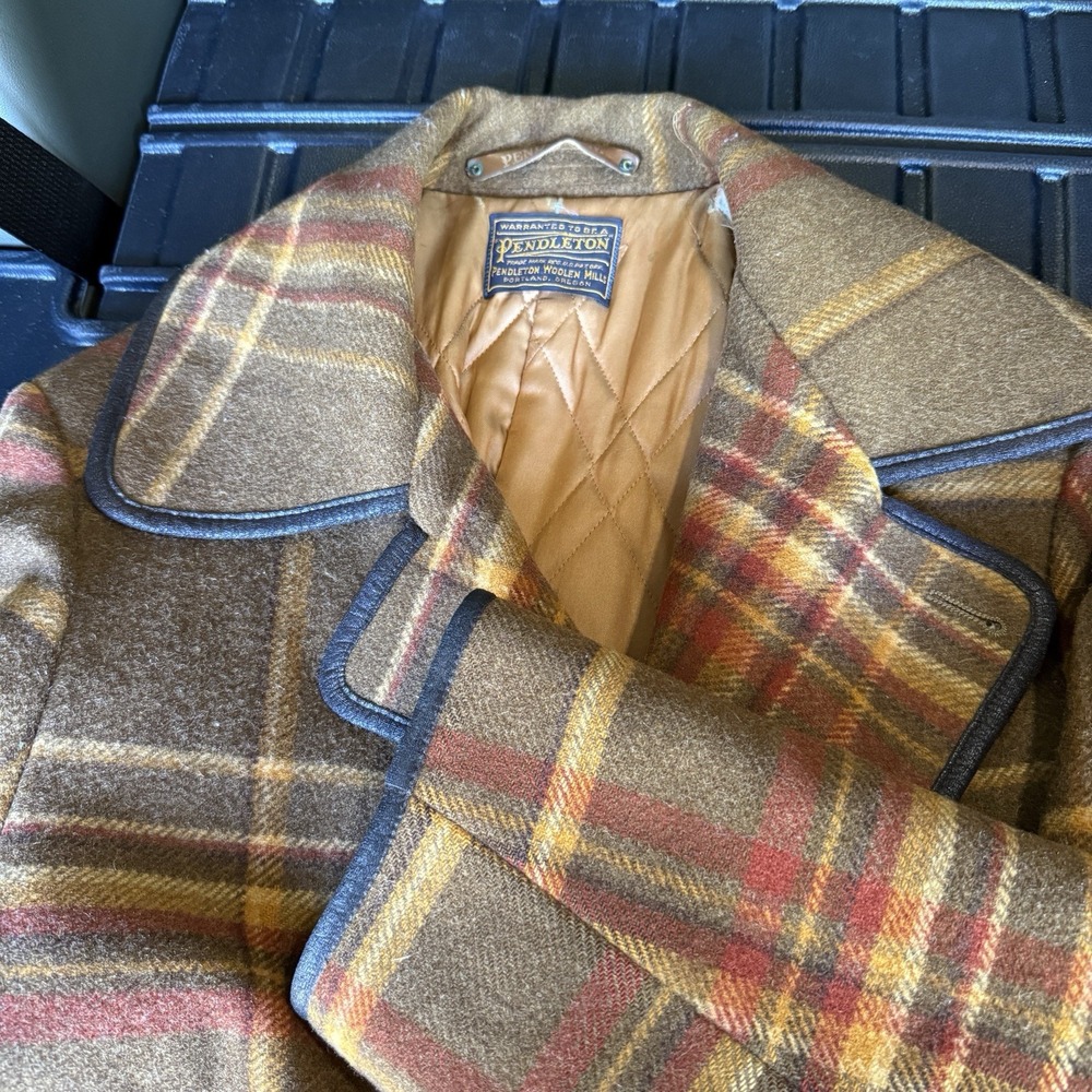 Pendleton BarnCar Coat‎ Wool Jacket Quilted Lining, Brn Plaid Vtg Grandpacore LG